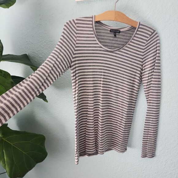 Eileen Fisher micromodal and cashmere blend long sleeve stripe layer blouse - Picture 5 of 11